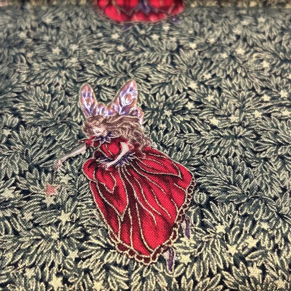 Moda Cotton Quilting Fabric Night Owls Fairy Fairies Dark Green Red Gold